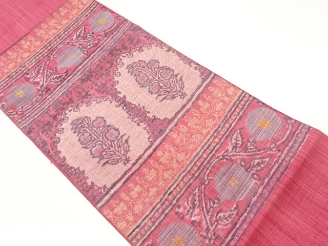 本場筑前博多横段に花唐草・草花模様織出し名古屋帯